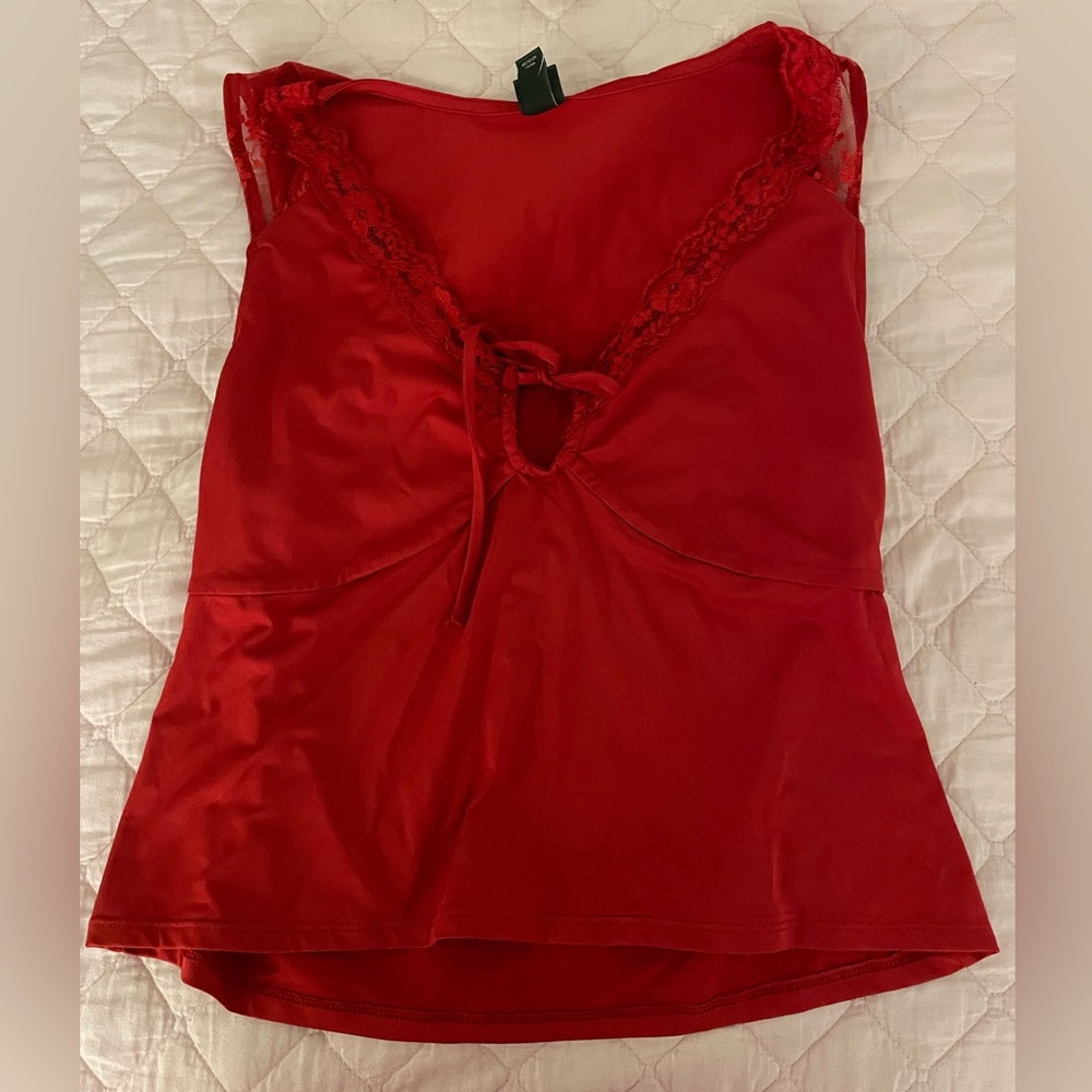 wild fable Red Lace-Trim Crop Tank Top
